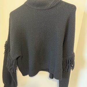 Happily Grey Fringe Detail Black Sweater